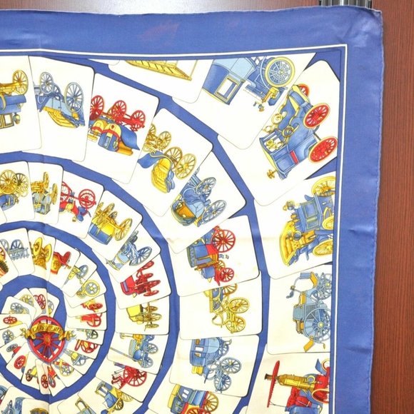 Authentic HERMES Carre 90 Scarf "CARROSSERIE" Silk Blue - Picture 9 of 14